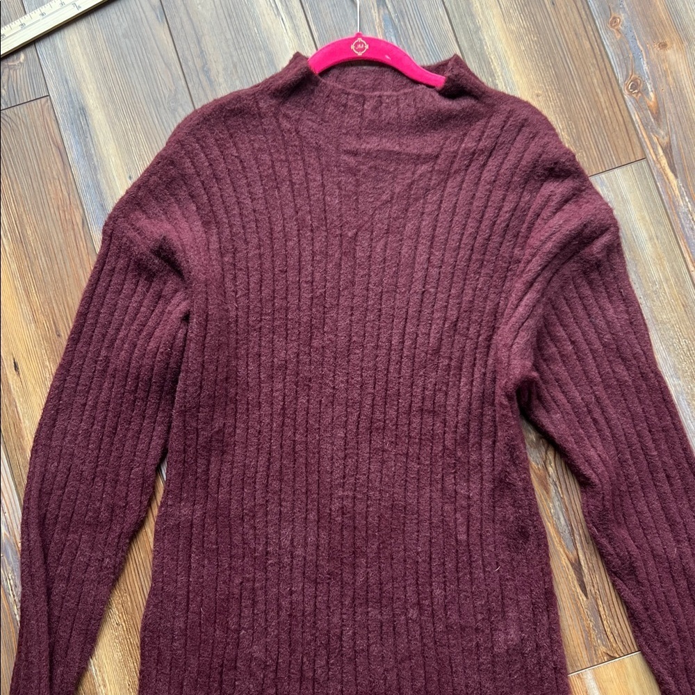 Aerie Ribbed Knit Mock Neck  Sweater Dress - Deep Burgundy - Picture 5 of 11